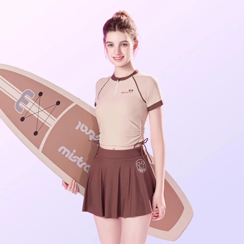 

Женский раздельный купальник Disney 2026 с юбкой, скромный, утягивающий, с высокой талией, быстросохнущий, удобный, для горячих источников, бассейна и пляжа