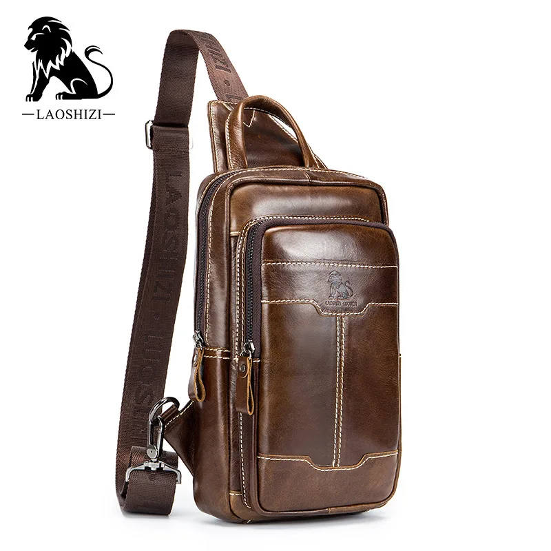 Man Chest Bag Real Leather Men Crossbody Handbag Messenger Shoulder Banana Sling Side Bags Small Male Breast Pocket Pouch Bags