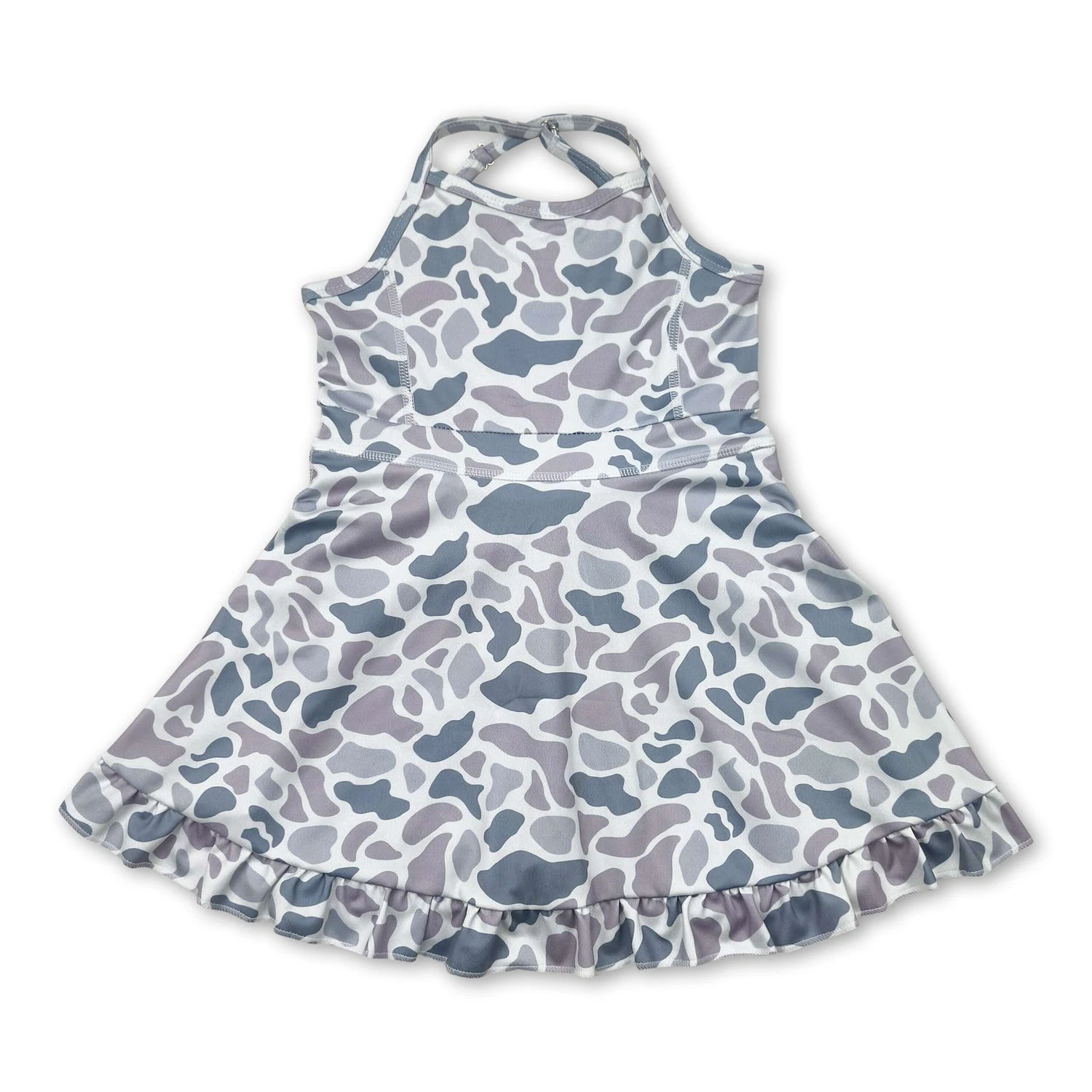 Sibling 6 colors Baby Girls Strap Camo Yoga Ruffle Knee Length Dresses
