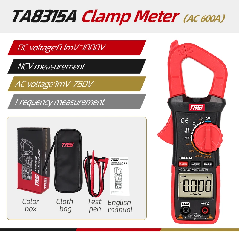 

Цифровой мультиметр-зажим TASI TA8315 Series, высокоточный измеритель переменного/постоянного тока, с функцией True RMS, Бесконтактный индикатор напряжения