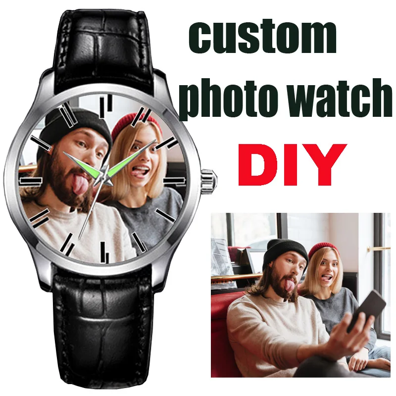 Reloj con foto personalizado para hombre, reloj personalizado con fotos, impresión personalizada DIY, haga su propio logotipo, nombre, reloj de marca, 1 pieza OEM