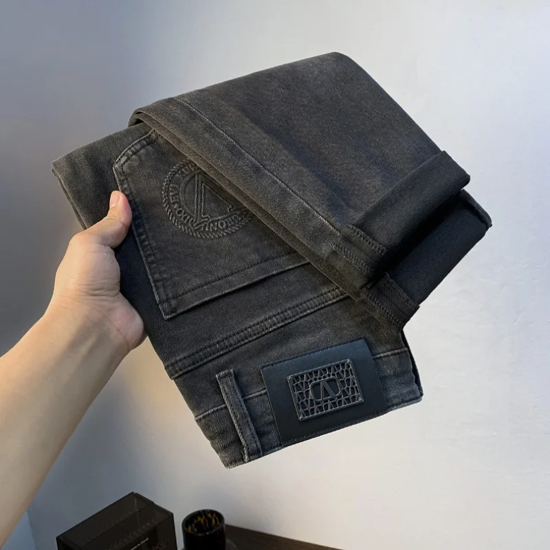 Casual jeans for men 2024 men's new fall wear trendy slim fit skinny high-end affordable luxury denim pants