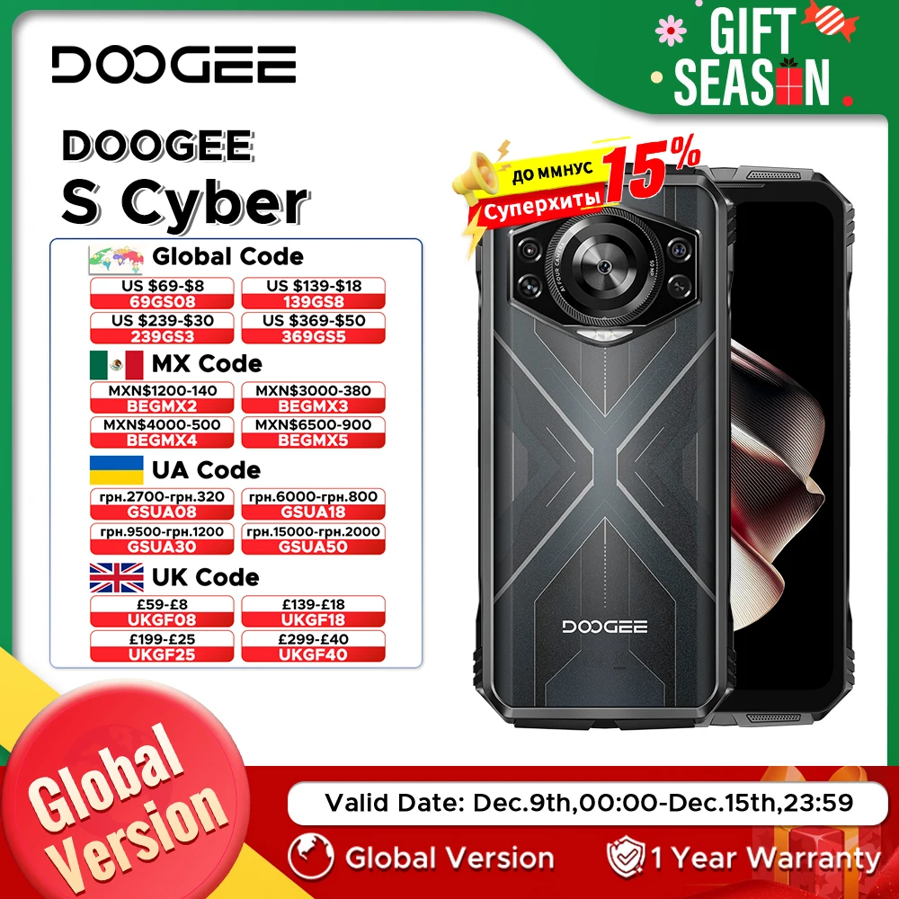 Глобальная версия DOOGEE S Cyber Прочный телефон 6,58 дюйма 90 Гц IPS-дисплей Восьмиядерный процессор 8 ГБ 256 ГБ 50 МП AI Основная камера Android