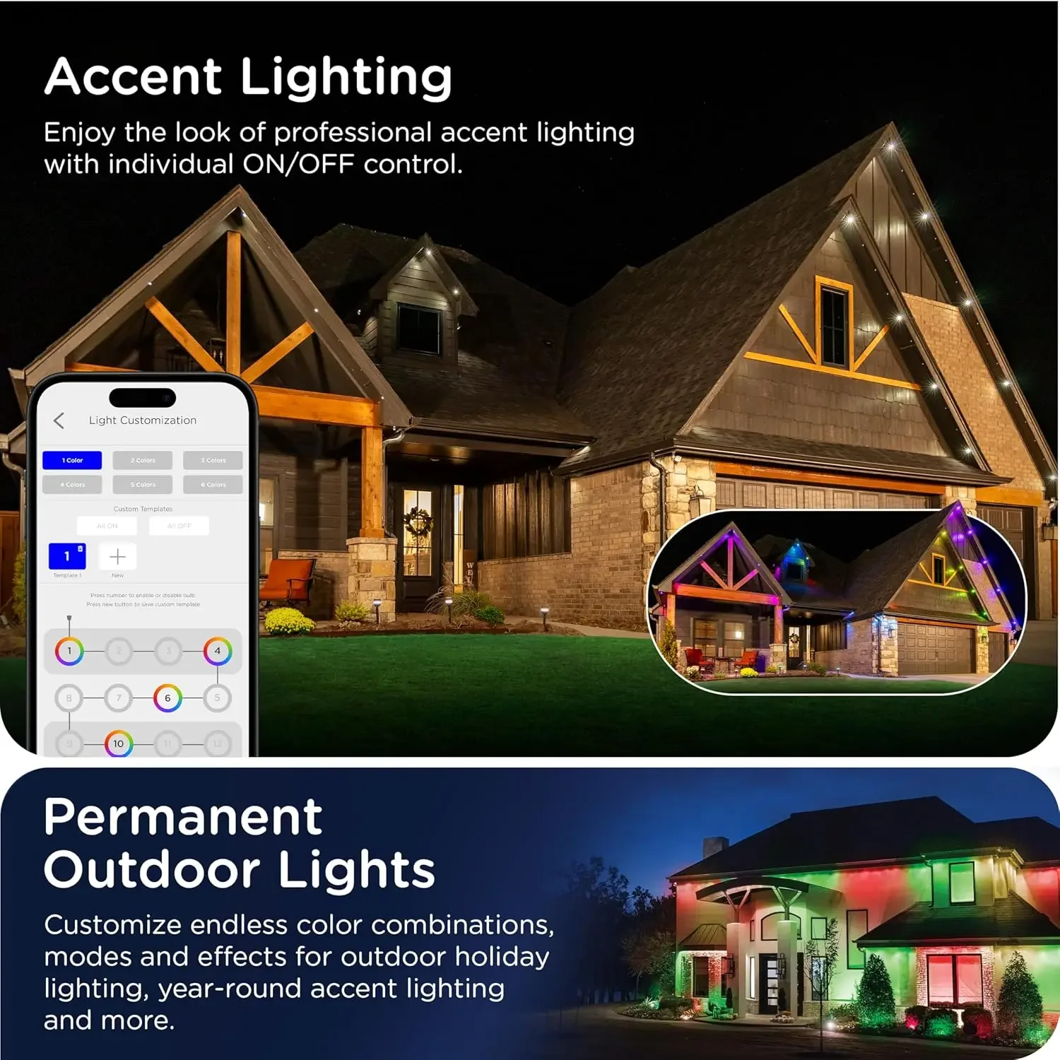 أضواء خارجية دائمة، 100 قدم، 72 مصباح LED RGBWIC، أضواء Eave سوداء، ديكور الهالوين، أضواء عيد الميلاد، كل