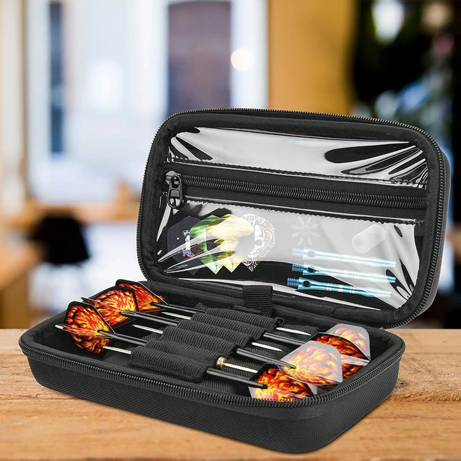 

Travel Darts Organizer Carrying Box with Dedicated Compartments Storage Case for 6pcs Darts Barrels Tips Flights and Accessories