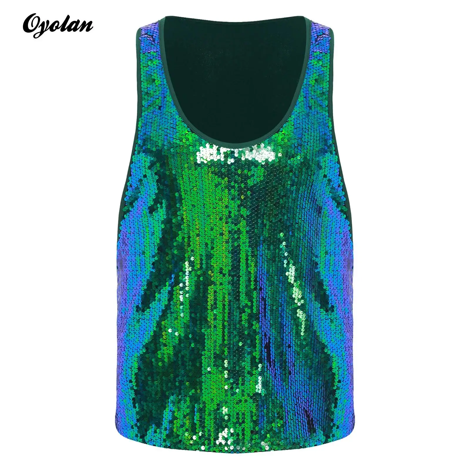 Mens Glitter Sequin Disco Club Vest Tank Top Low Crew Neck Smooth Lining Waistcoat Shiny Bodybuilding Top Dancing Party Costume