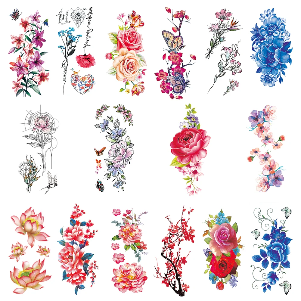 

16Pcs/Set,Waterproof Temporary Fake Tattoos Sticker,Water Transfer Decals,Colored Flowers Body Art Women,Girl,Beauty Sexy Makeup