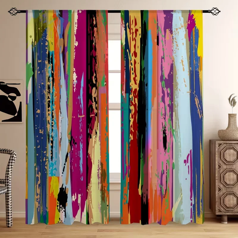 2pcs Curtains Featuring Modern Splash Ink Color Decorative Prints Semi-Transparent Living Rooms Game Rooms Bedrooms Home Decor