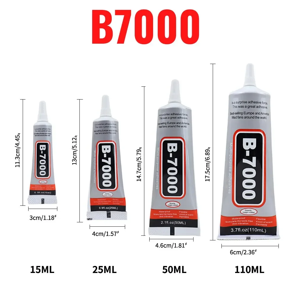 B7000 Adesivo trasparente per riparazione telefono a contatto Colla universale in plastica per vetro fai da te B- 7000 con applicatore di precisione 15ML 25ML 50ML 110M