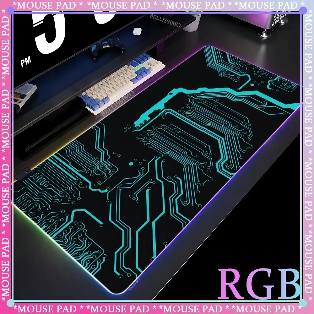 

RGB motherboard circuit board mousepad LED game large keyboard pad game accessories table mat rubber non-slip luminous mouse pad