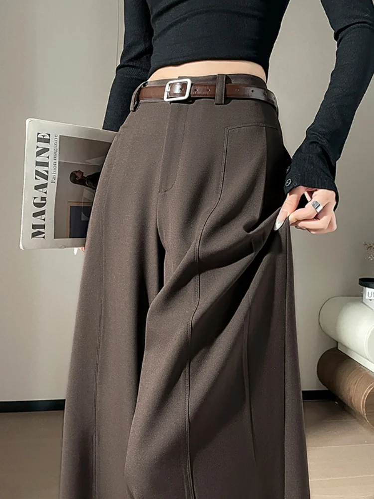 High Waist Loose Drapey Coffee Color Suit Pants Women's Spring Autumn 2026 New Style Korean Version Straight Leg Trousers