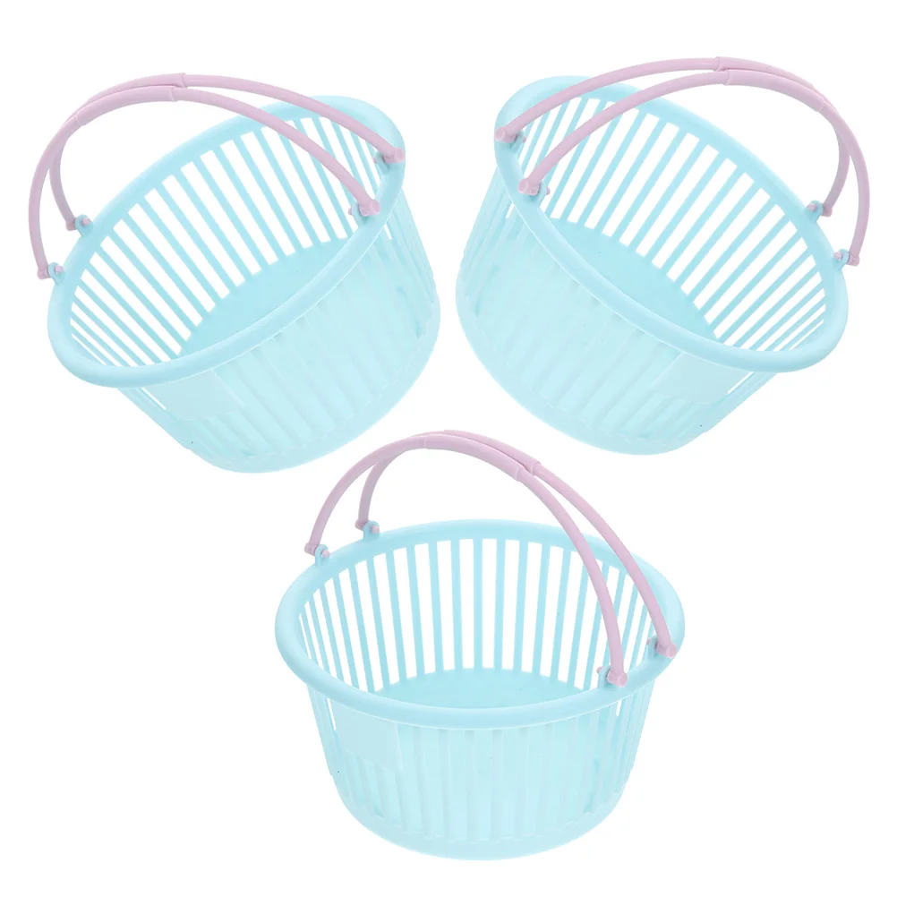 

3 Pcs Mini Plastic H held Storage Baskets Blue Kids Cartoon Toy Trash Can Desktop Garbage Bin Home Decorations