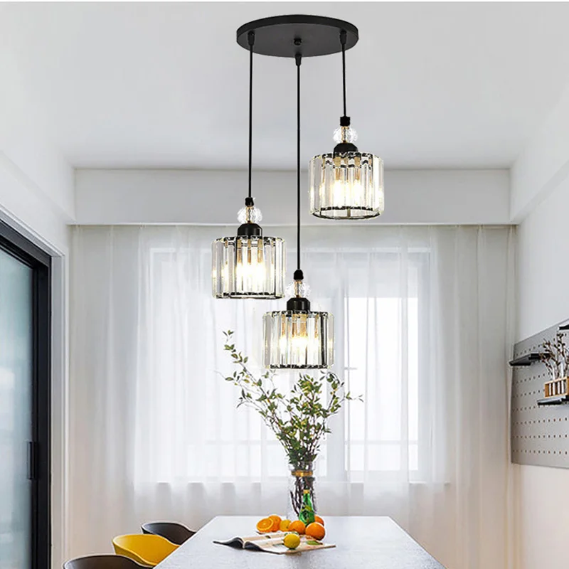 

3-Light Crystal Pendant Light for Kitchen Island Dining Room Modern Cluster Pendant Lighting Over Table Indoor Hanging Lamps
