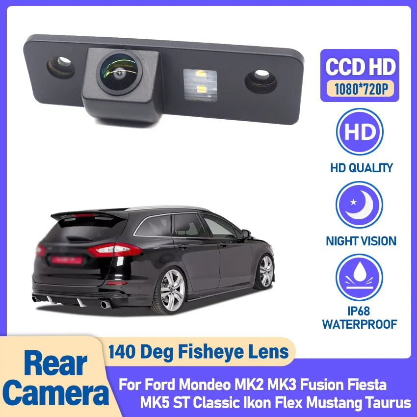 Cámara de Visión Trasera HD Impermeable para Automóvil, para Ford Mondeo MK2 MK3 Fusion Fiesta MK5 ST Classic Ikon Flex Mustang Taurus