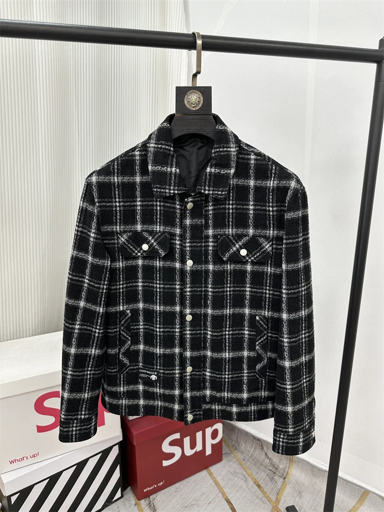 

Утепленная фланелевая мужская куртка для повседневной носки, теплая, с узором, на молнии, с длинными рукавами, укороченная, с коротким рукавом