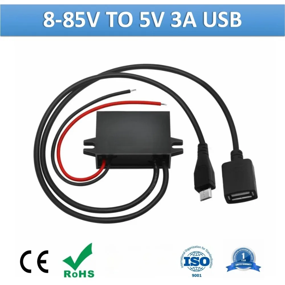 DC DC 12V 24V 36V 48V 60V 72V 80V to 5V Step Down USB Converter Output 8-85V to 5Volts With Car Charger Power Supply Waterproof