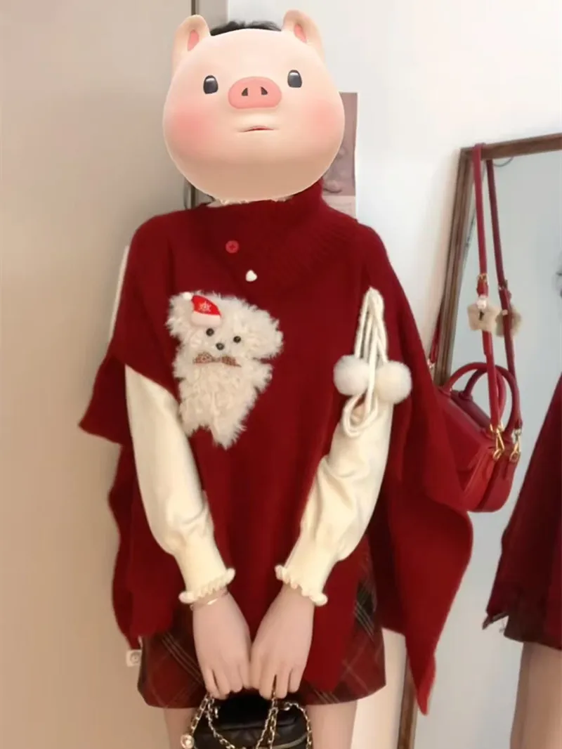 

Красный вязаный свитер, пальто, женский осенне-зимний свободный утягивающий универсальный модный теплый дизайн, повседневный трикотаж