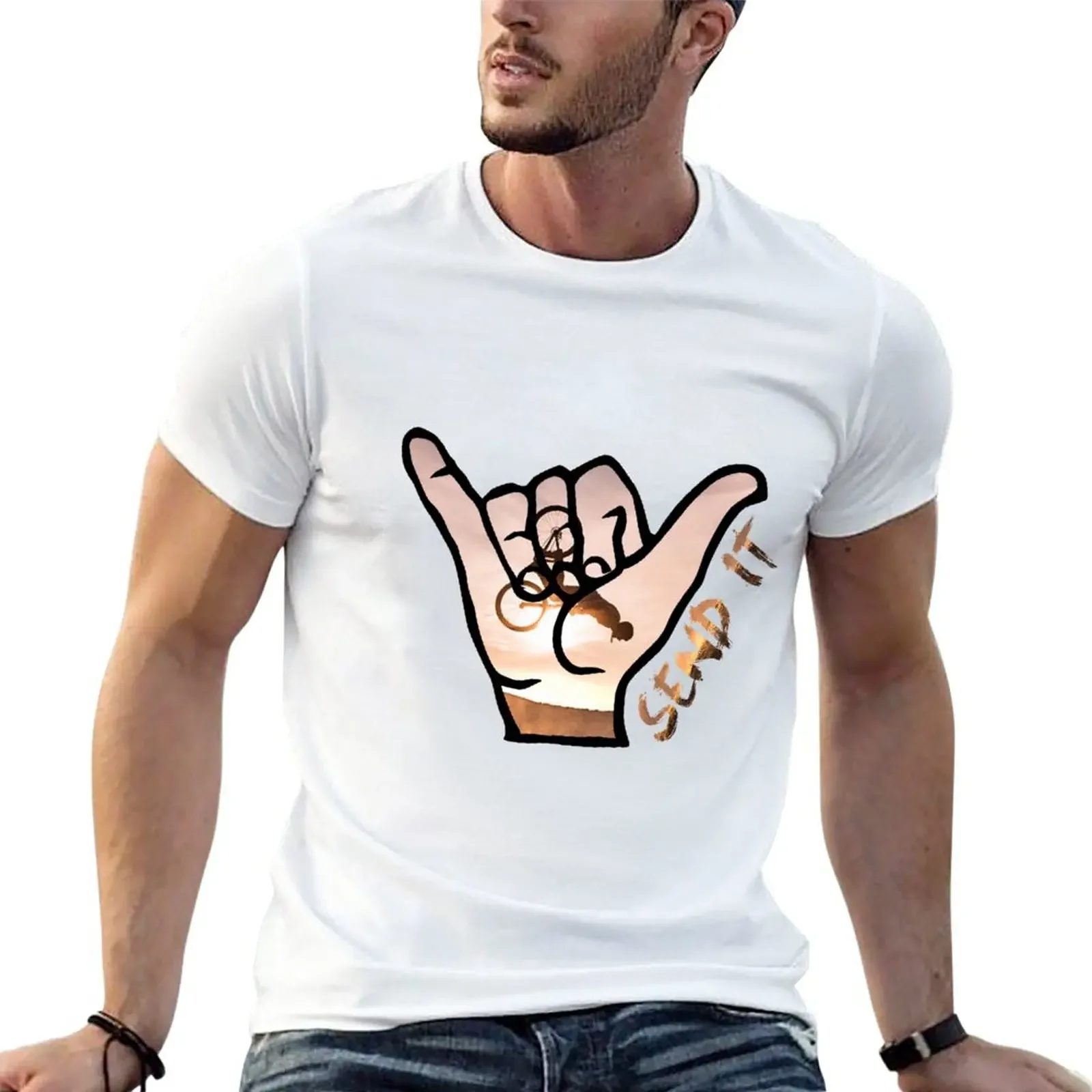 

Send It Shaka Bruh Hand Shred the Gnar Mountain Bike T-Shirt Blouse boys animal print shirt men t shirts