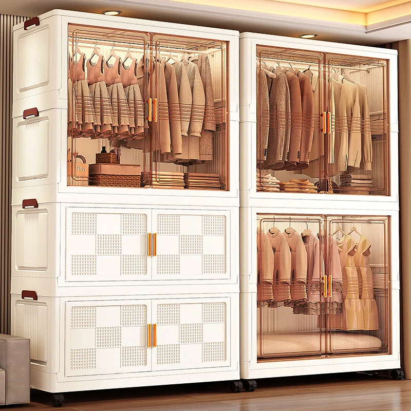 COIZYZZL 31.5 Inch Foldable Storage Wardrobe, 2-6 Tier Multi-Combos with Rolling Wheels, Large Capacity for Living Room/Bedroom