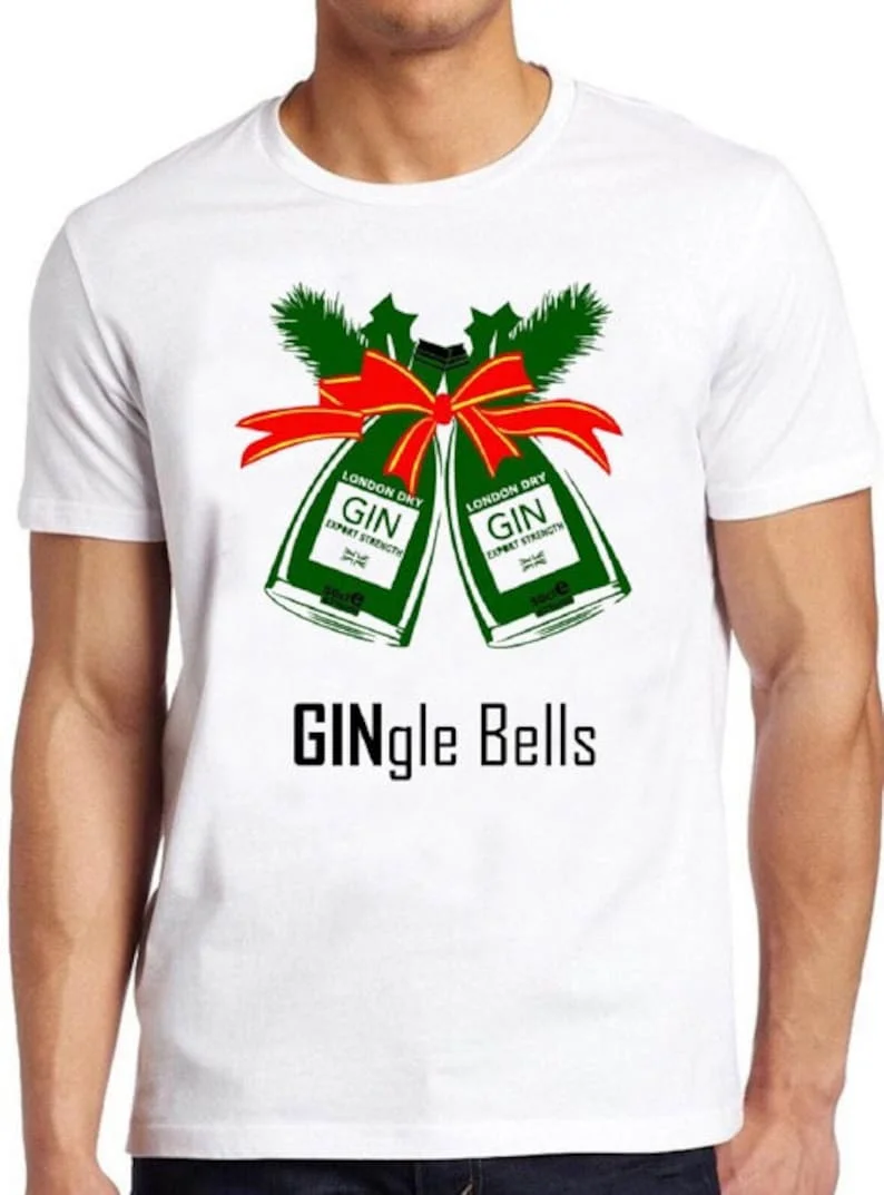 

Gin Christmas T Shirt Gingle Bells Xmas Funny Gift Tee 218