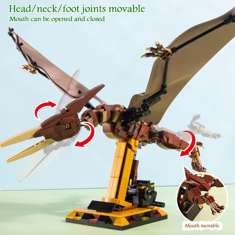 Electric pterosaur building block dinosaur model detachable gear deformation children's assembly building block toybirthday gift