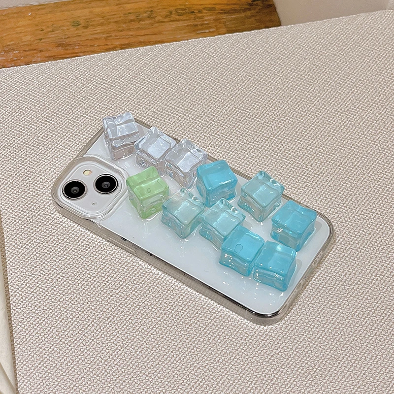 INS 3D Crisp Blue Ice Cube Phone Case for IPhone 16 15 14 13 12 11 Pro Max Plus Cool Protection Soft Anti-Drop Back Case