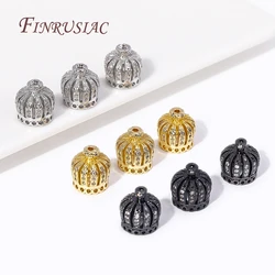 9/11/13MM 18K Gold Plated Brass with Zircon Crown Beads Caps Tassel Caps For DIY Earrings Charms Jewelry Making Components