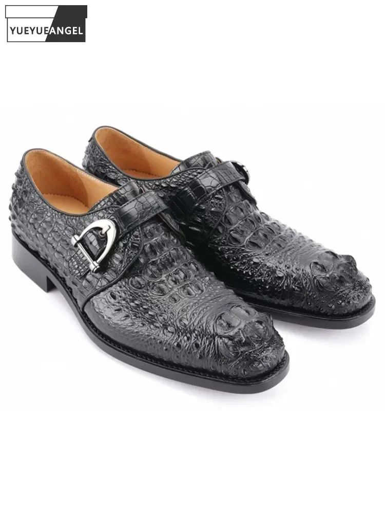 Real Crocodile Skin Formal Shoes Men Business Work Buckle Low Cut Slip On Geniune Leather Shoes Luxury Groom Wedding Dress Shoes