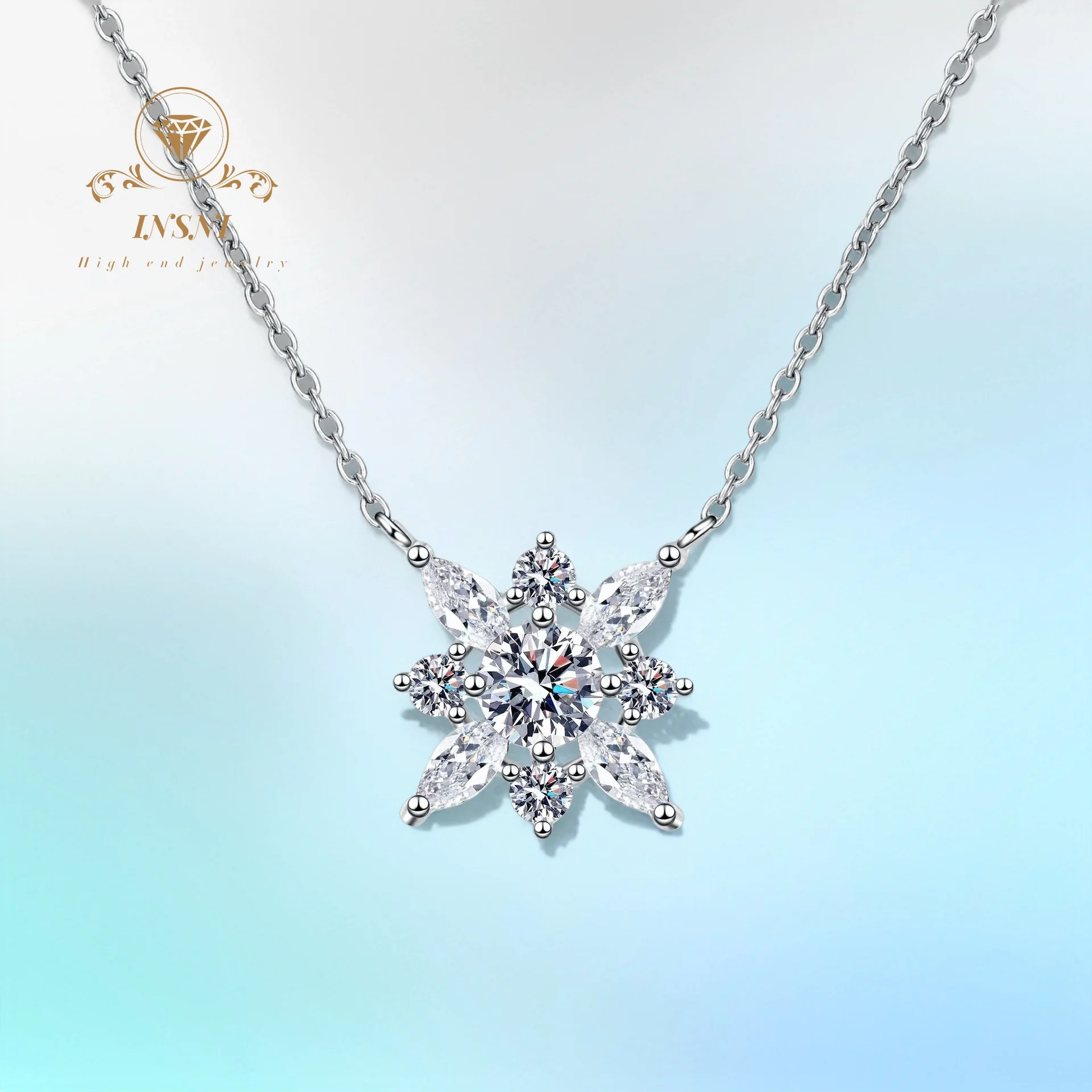 

0.5CT S925 Sterling Silver Moissanite Snowflake Horse Eye Diamond Pendant Lock Bone Chain Luxury Minimalist Gift Non-allergic