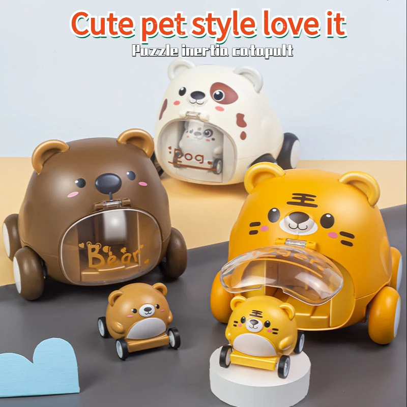 Montessori Toy Car for Bear Dog Tiger Birthday Gift Toys Cartoon Car for Boys Interactive Toy for Kids Children Hobbies