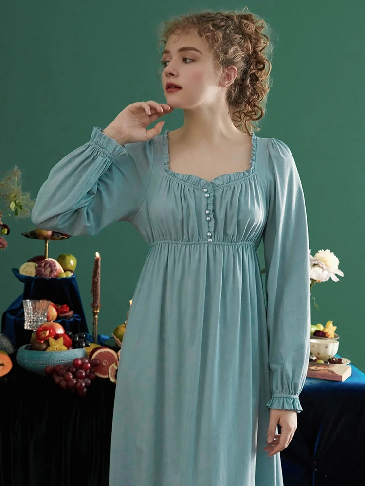 New Vintage Cotton Princess Long Sleepwear For Lady Spring Autumn Long Sleeve Elegant Loose Long Nightgowns Home Dress