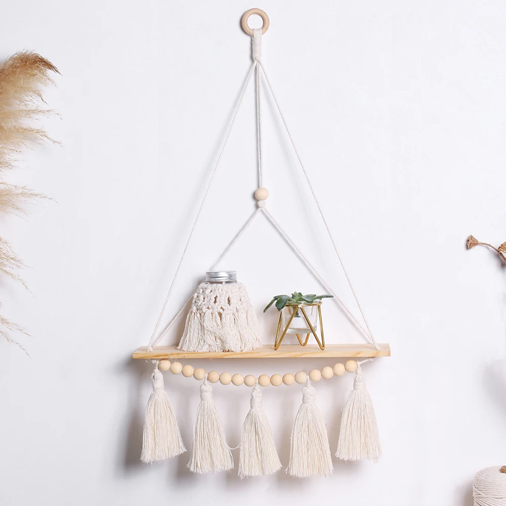 Macrame Wand Hängen Regal Boho Wohnkultur Regale Auf Wand Holz Dekoration für Schlafzimmer Wohnzimmer Kindergarten Christamas Geschenk – Detail 27