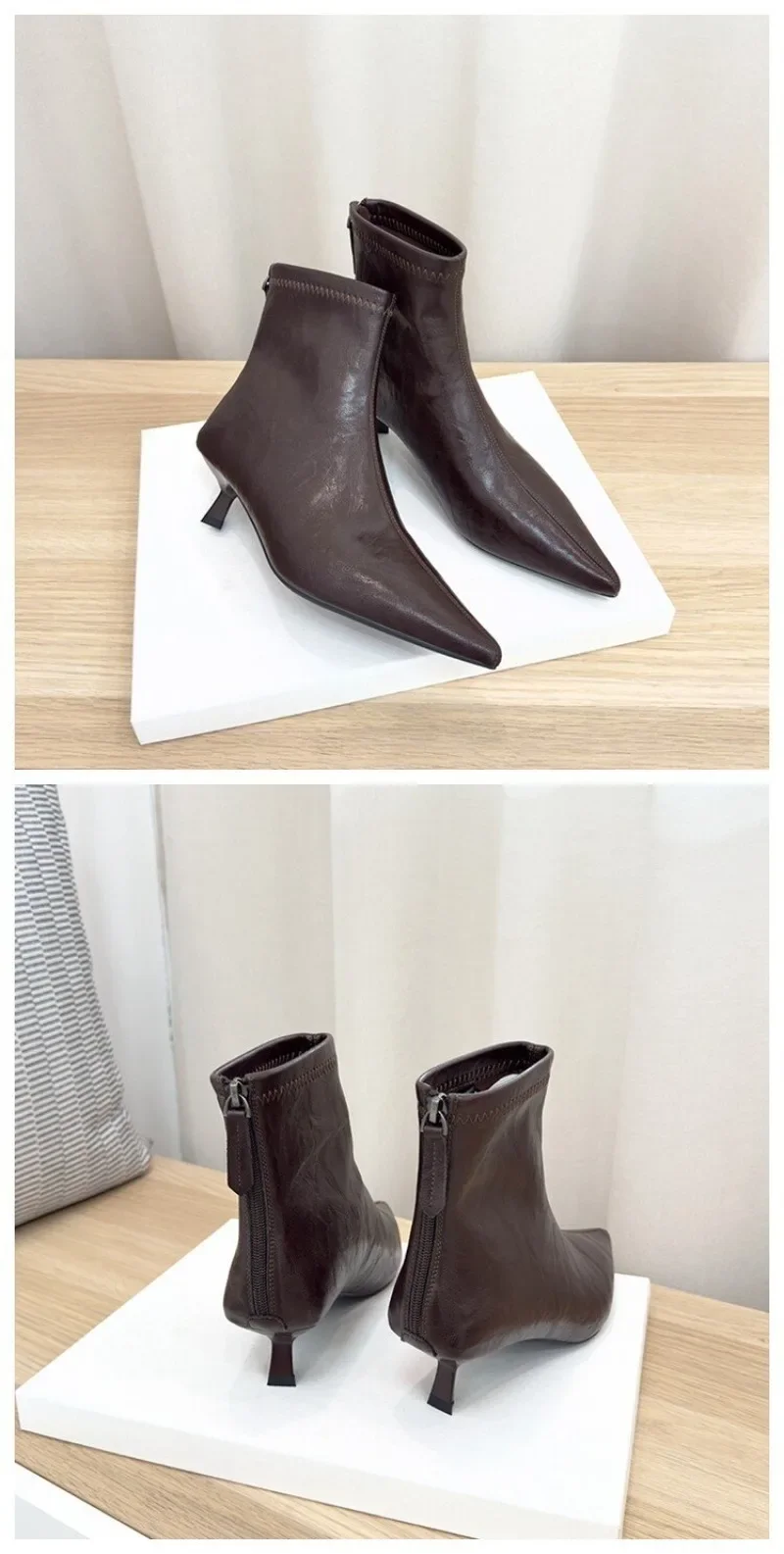 Modische, bequeme Damenstiefel im neuen Stil, Winter-Bestseller, elegante und sexy spitze High-Heel-Stiefeletten – Detail 8