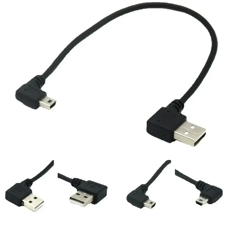 25CM short 90 Degree Left Right Angled USB 2.0 A male to Mini USB B Male Cable Right Left Angle Data Sync and Charge Extender