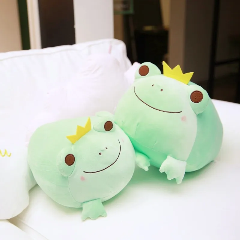 Juguetes de peluche de rana de animales kawaii, almohada de rana de corona suave de dibujos animados, cojín de sofá trasero para niñas, regalos de cumpleaños para niños, 35cm, 1pc