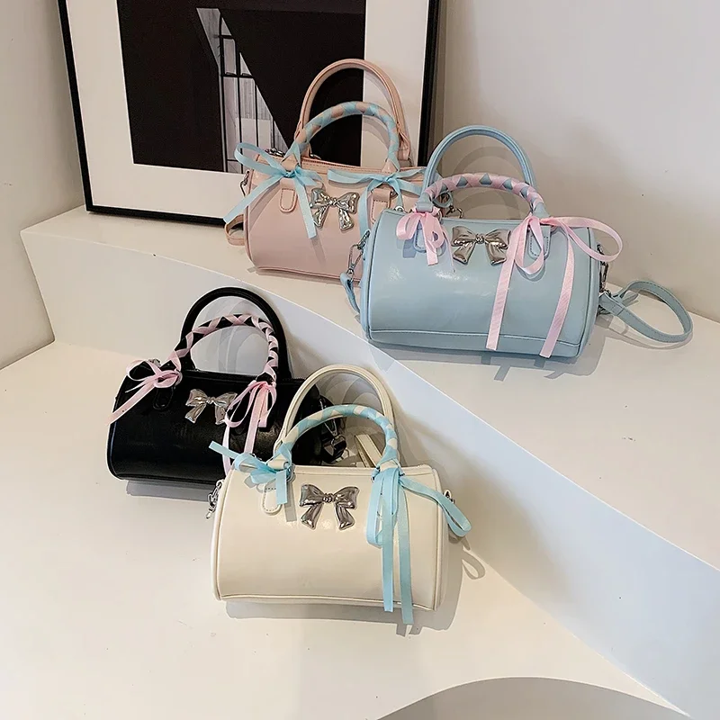 LEFTSIDE Small Ribbon Design Cute PU Leather Shoulder Bag Handbags Luxury Designer Women 2024 Fashion Bow Y2K Crossbody Bag