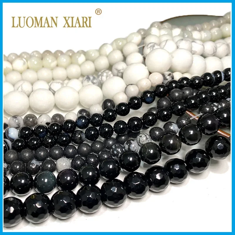 Wholesale Natural Stone Beads Round Black White Agate Turquoise Obsidian Labradorite For Jewelry Making DIY Bracelet Necklace