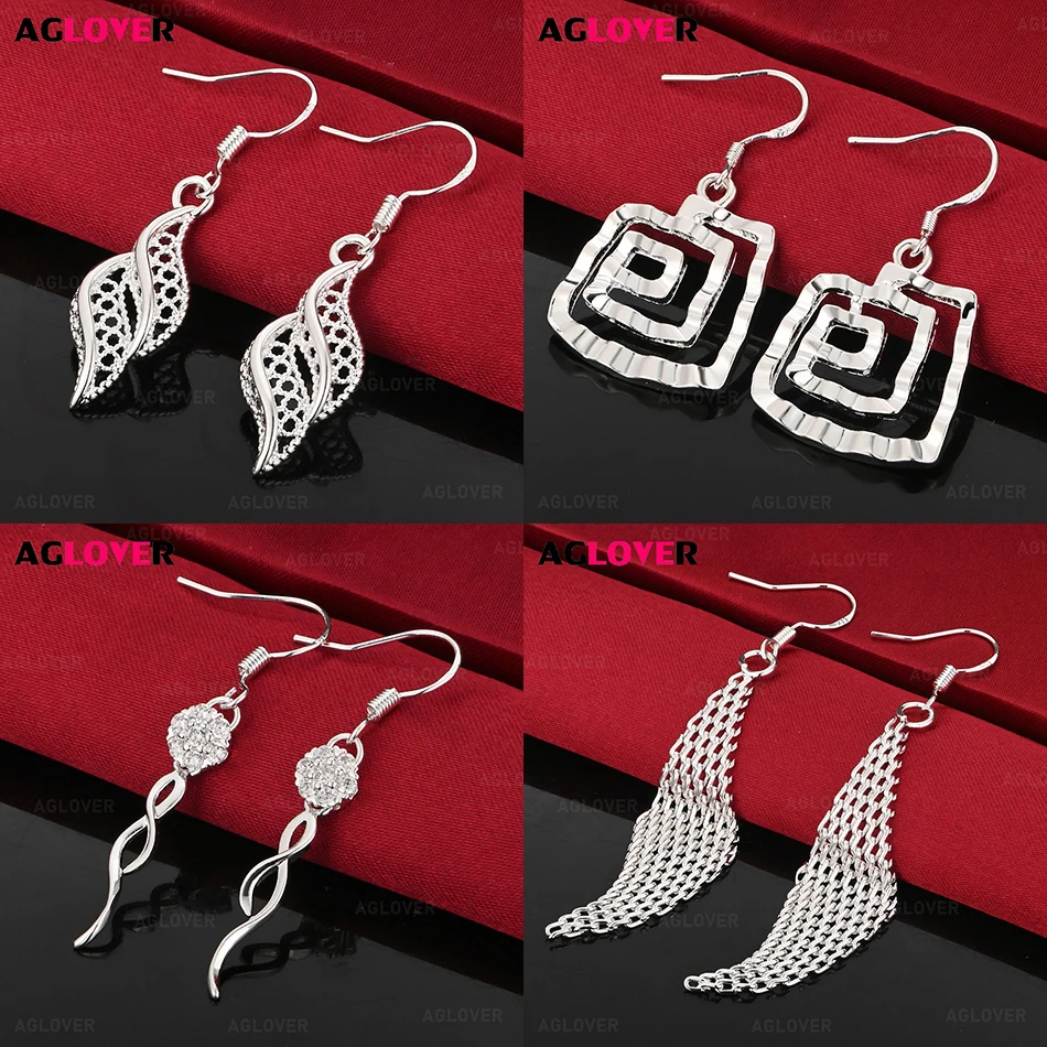

AGLOVER 925 Sterling Silver Square Water Wave Thread Earrings Women Fashion Romantic Wedding Party Jewelry