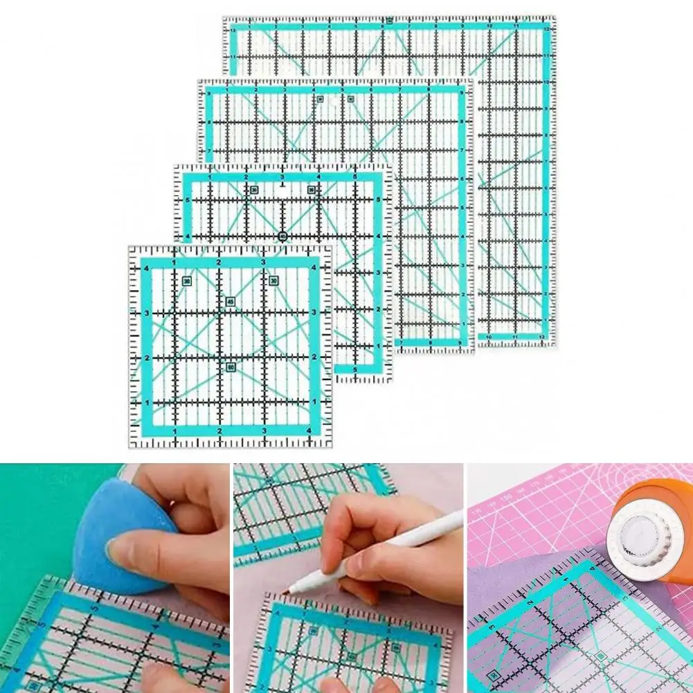 Acrylic Patchwork Ruler Quilting Ruler Kit 4pcs Acrylic Quilting Ruler Set Square Fabric Cutting Tools Mark Patchwork for Diy