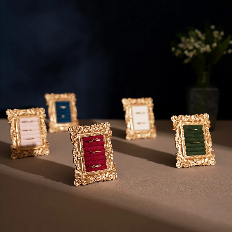 Vintage Frame Jewelry Display Stand - Ring Earring Organizer Tray, Suede Photo Prop for Necklace Storage, Retro Home Decor Gift