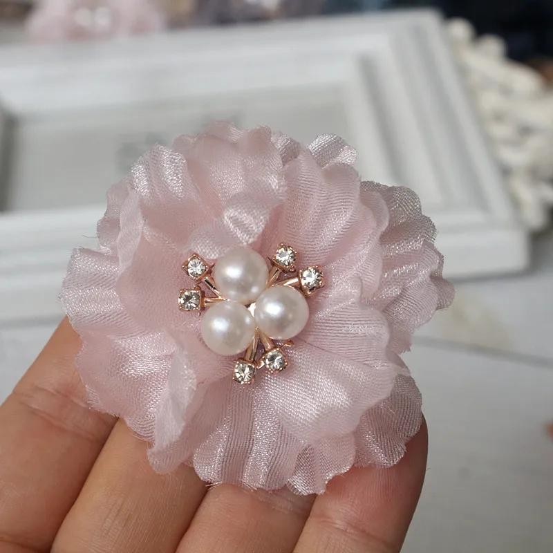 Tela de gasa con flores y diamantes de imitación, 10 piezas, 6CM, Centro de accesorios para el cabello, vestido de novia, sombrero de paja, decoración del hogar