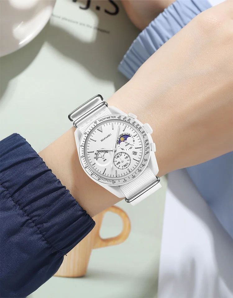 SKMEI 9392 Quarz Chronograph Uhren für Männer und Frauen mit Datum 30M Wasserdicht Sportuhr Modische Nylon-Armbanduhr Geschenke Reloj Mujer – Detail 13