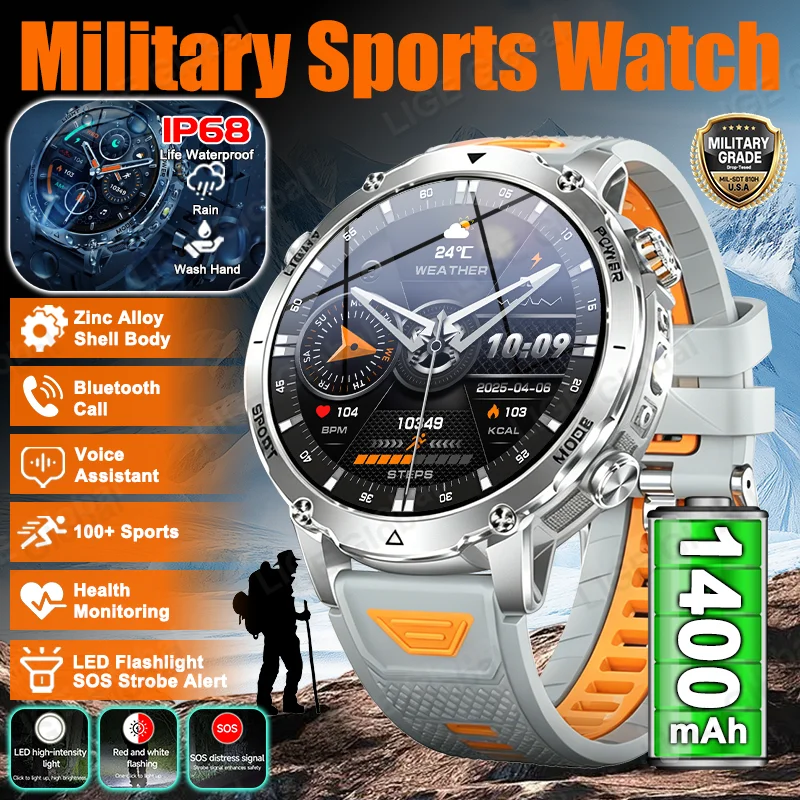

LIGE 1400mAh Battery Military Smart Watch Men Outdoor IP68 Waterproof LED Flashlight Bluetooth Call Heart Rate Sports Bracelets