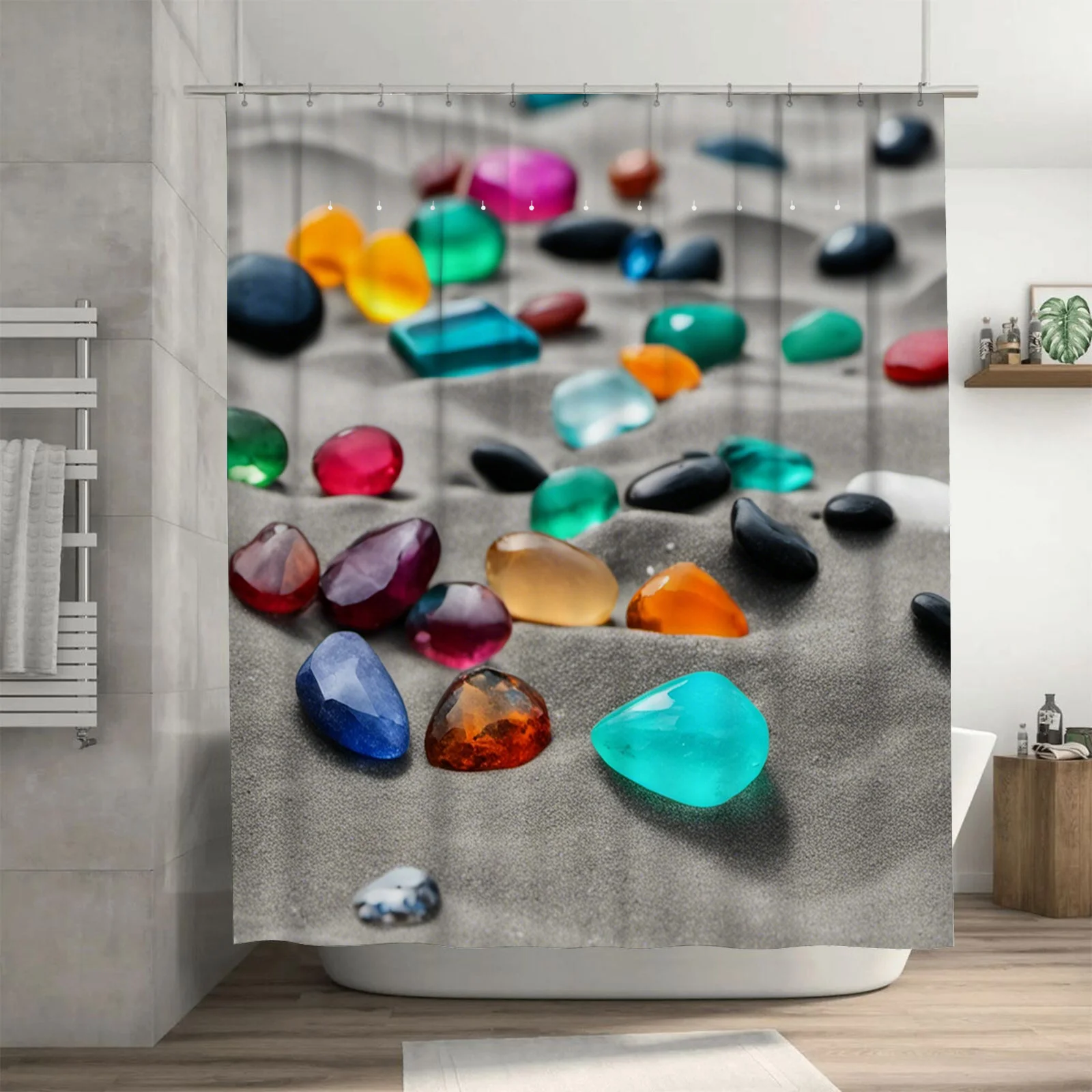 

Vibrant Gemstone Shower Curtain - Colorful Crystal Art Design for a Waterproof and Unique Bathroom Décor Set