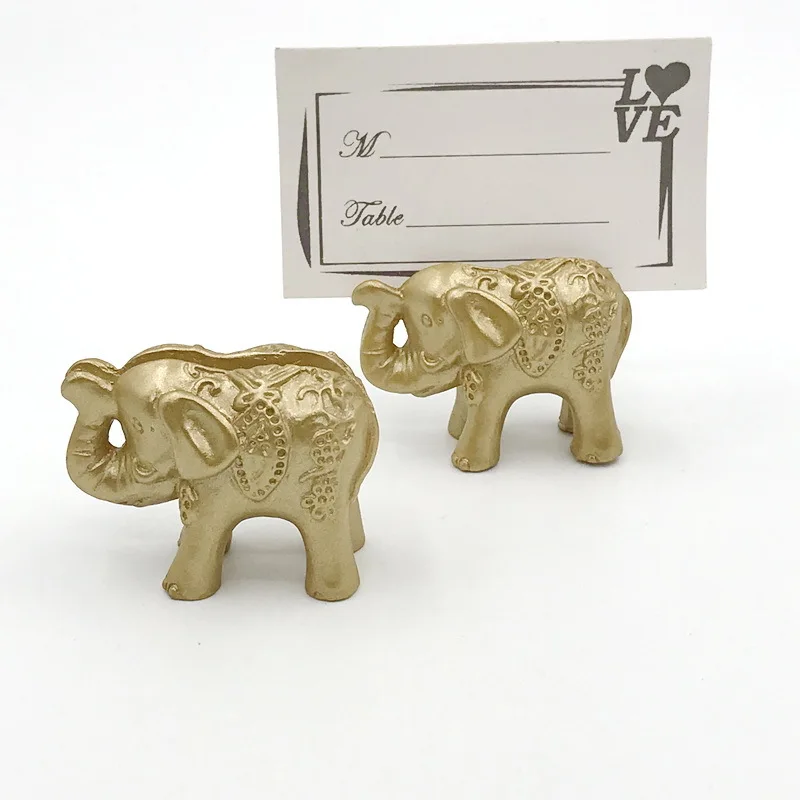 

50pcs/lot Lucky champagne Golden color Elephant Place Card Holders wedding favor