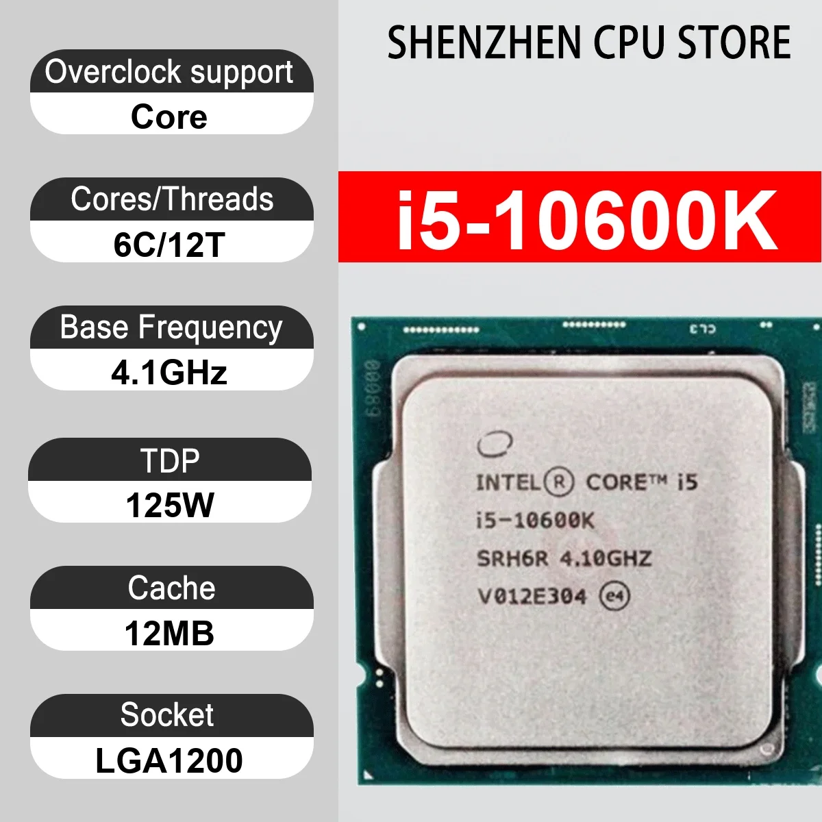 Intel Core i5-10600K 6 Core 12 Thread 4.10GHz 125W 12MB Cache 14nm LGA1200 SRH38 DDR4-2666 MHz Comet Lake UHD Graphics 630