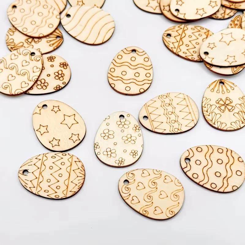 Easter Wooden Various Easter Egg Shapes Blank Wood Decorations Blank Egg-Shaped Wood Pieces Easter Spring Home Pendants DIY
