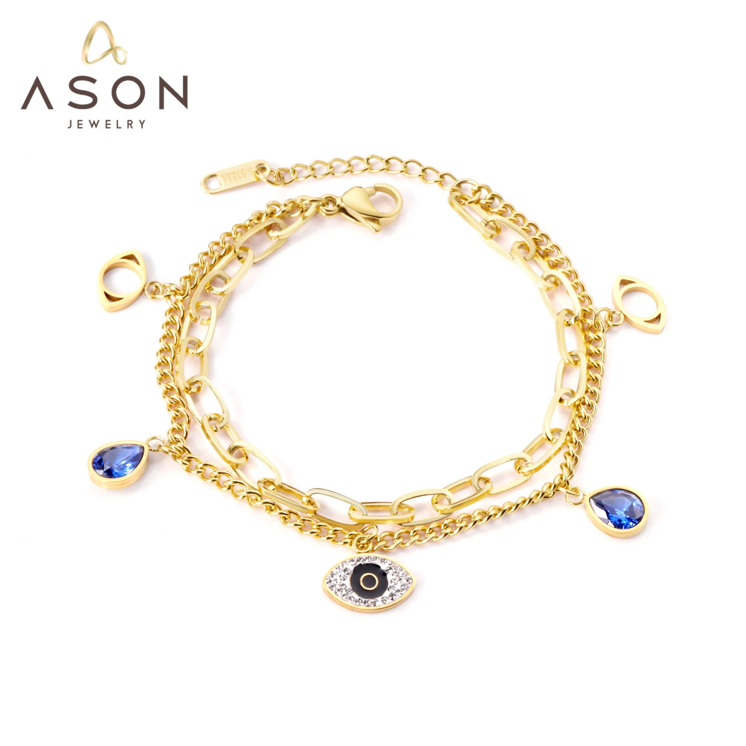 ASONSTEEL Trendy Evil Eyes Plam Mixed Color Link Chain Bracelets Gold Color Stainless Steel For Women Jewelry  Bangle News Trend