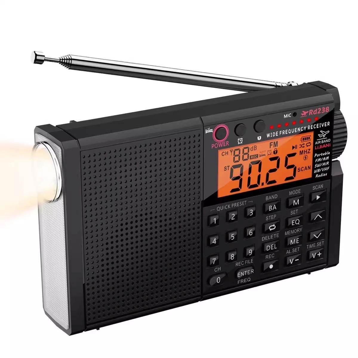 Радиоприемник авиационного диапазона RD239 AIR/VHF/FM/SW/AM, транзистор Bluetooth/TF