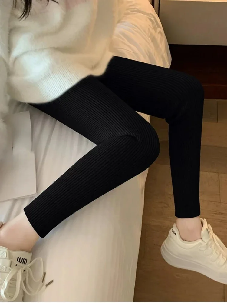 رياضي طماق امرأة الخريف الشتاء محبوك أفخم طماق مرنة موضة سليم صالح المرأة عالية الخصر سراويل رياضية رياضية